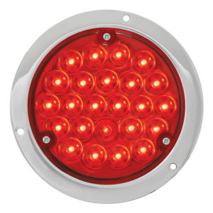 4 Inch Round 24 LED S/T/T Light, Flush Mount W/ Chrome Housing - Red LED/ Red Lens