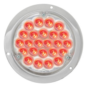 4 Inch Round 24 LED S/T/T Light, Flush Mount W/ Chrome Housing - Red LED/ Clear Lens