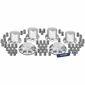 Chrome-Plated ABS Plastic Flat Top Axle Cover Kit W/ 4 Rear, 2 Front Axle Covers, 60 Locking Nut Covers