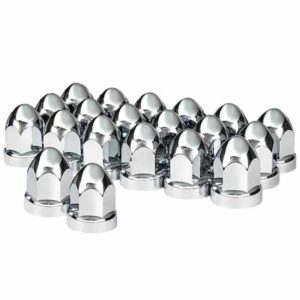 Chrome Push On 33 MM Nut Covers With Flange, Bullet Style. For Hub Piloted Wheels - 20 Pack
