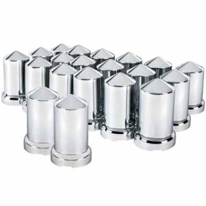 Chrome Push On 33 MM Nut Covers, 3.1875 Inch, Pointed Top Hat Style, For Hub Piloted Wheels - 20 Pack