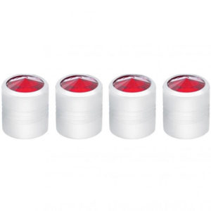 Chrome-Plated Aluminum Round Valve Caps W/ Red Jewel - 4 Pack