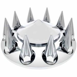 Chrome Pointed Front Axle Cover With 33MM Spike Thread-On Nut Covers
