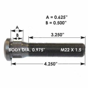 M22 X 1.5 X 4.250 Inches Serrated Wheel Stud