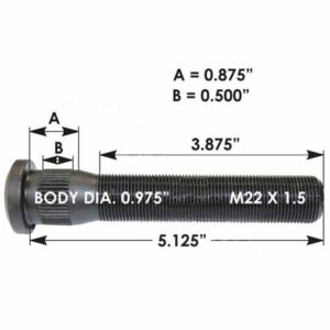 M22 X 1.5 X 5.125 Inches Serrated Wheel Stud
