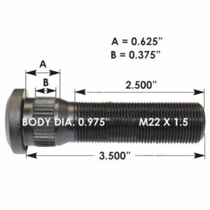 M22 X 1.5 X 3.5 Inches Serrated Wheel Stud