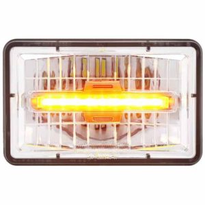 4 X 6 Inch Rectangular Headlight W/ 9 LED Auxiliary Light Bar - Amber LED/ Clear Lens