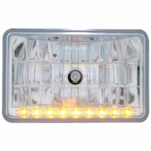 4 X 6 Inch Rectangular Crystal Low Beam Headlight W/ Replaceable Bulb And 9 Diode Amber LED Accent Lights