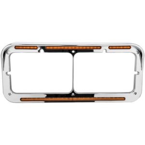 Dual Square Headlight Bezel W/ Flatline LED Lights Amber/Amber For Square Headlights