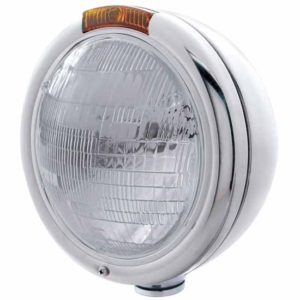 Chrome Classic H6014 Headlight With Upper Incandescent Turn Signal - Amber Lens
