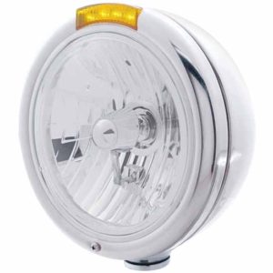 Chrome Classic H4 Crystal Headlight With Upper Incandescent Turn Signal - Amber Lens
