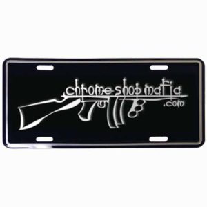 Chrome Shop Mafia Polished Aluminum Embossed Tommy Gun Logo License Plate