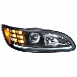 Blackout Projection Headlight W/ Amber 6 LED Turn & Position Light, Passenger Side For Peterbilt 382, 384, 386, 387